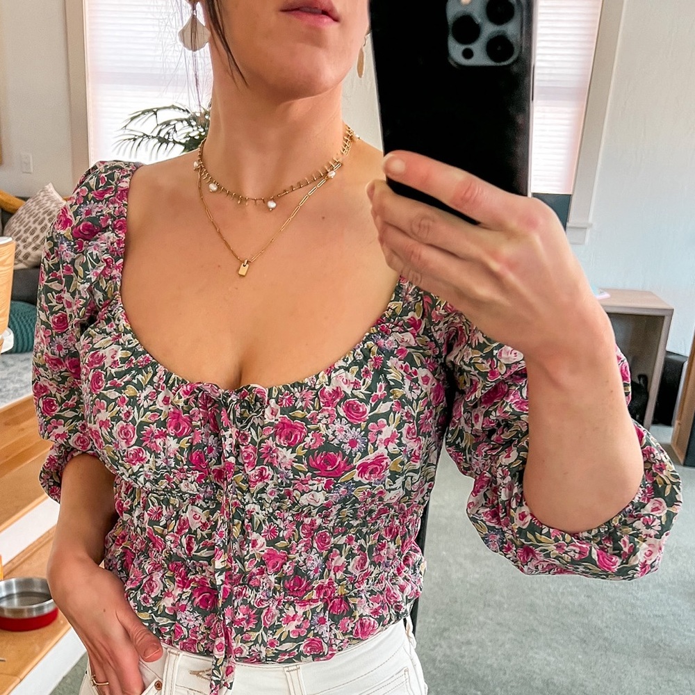 🍑 Mango Floral Cotton Top 🌸  XS